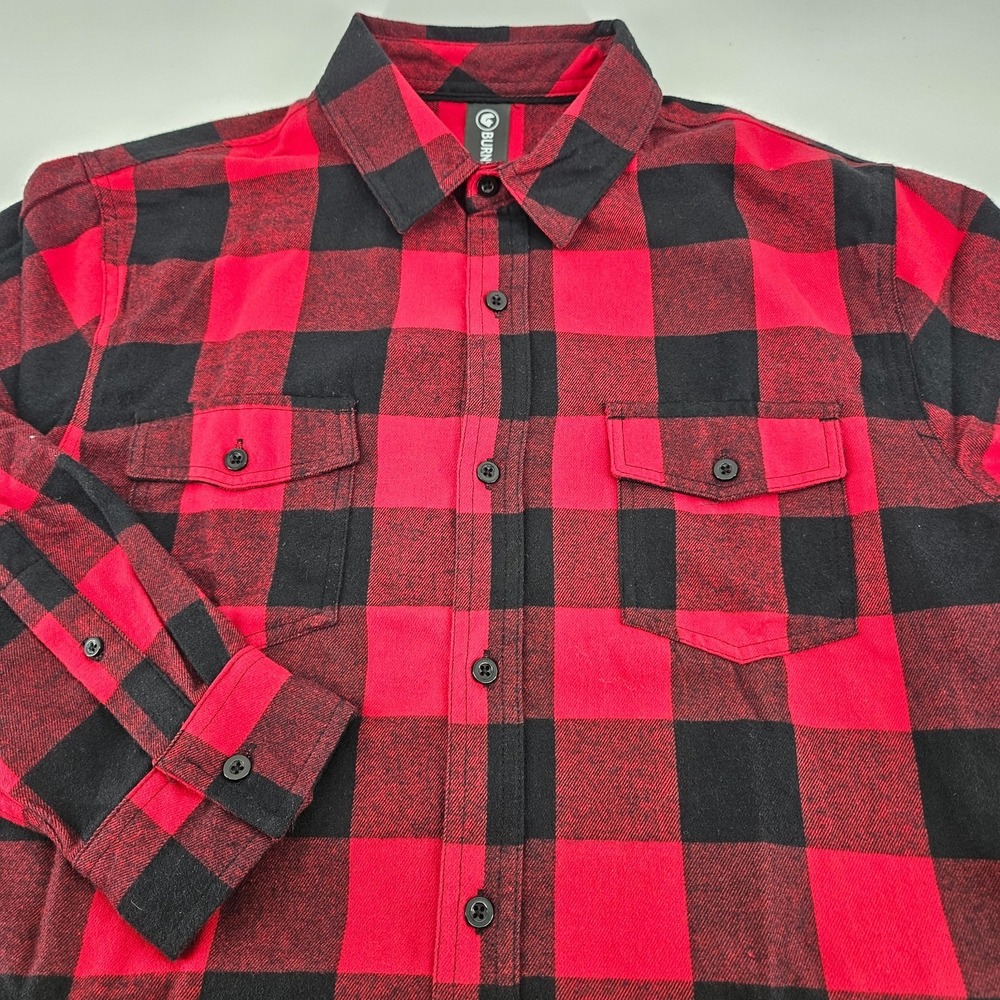 Burnside‎ Mens Long Sleeve Flannel Shirt Red Black Buffalo Plaid Button Up Blend
